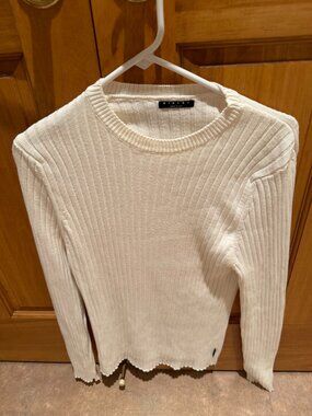 Sisley White Italian Ribbed Crew Neck Medium